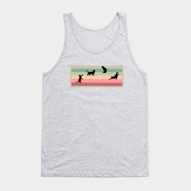 Cat Silhouettes in a Stripey Background with Pistachio color border Tank Top by Off the Page